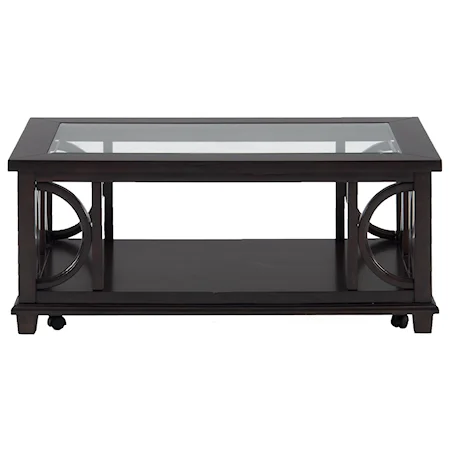 Contemporary Coffee Table with Beveled Glass Top and Casters